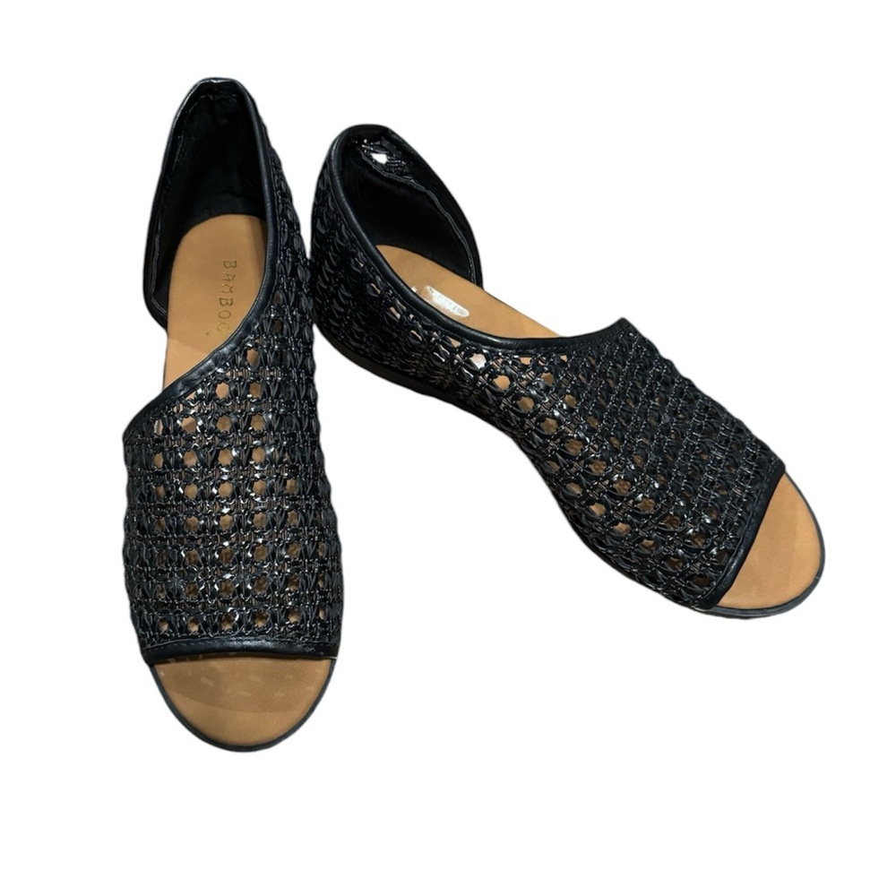 Euc size 7.5 black flats braided sandals - Picture 1 of 3